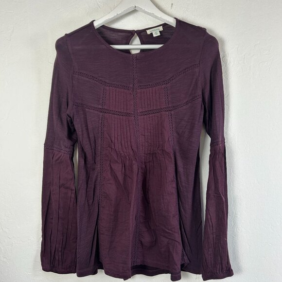 Sundance Pintuck Boho Tunic Medium Long Sleeves Keyhole Lightweight Plum Purple - Picture 1 of 6